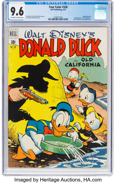 Golden Age (1938-1955):Humor, Four Color #328 Donald Duck (Dell, 1951) CGC NM+ 9.6 Off-white to white pages....