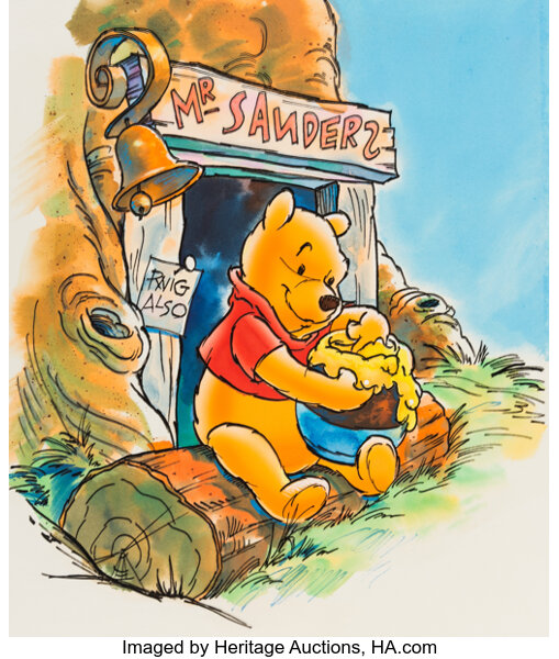 Winnie the Pooh and his Honey Pot Color Illustration (Walt Disney,, Lot  #97344