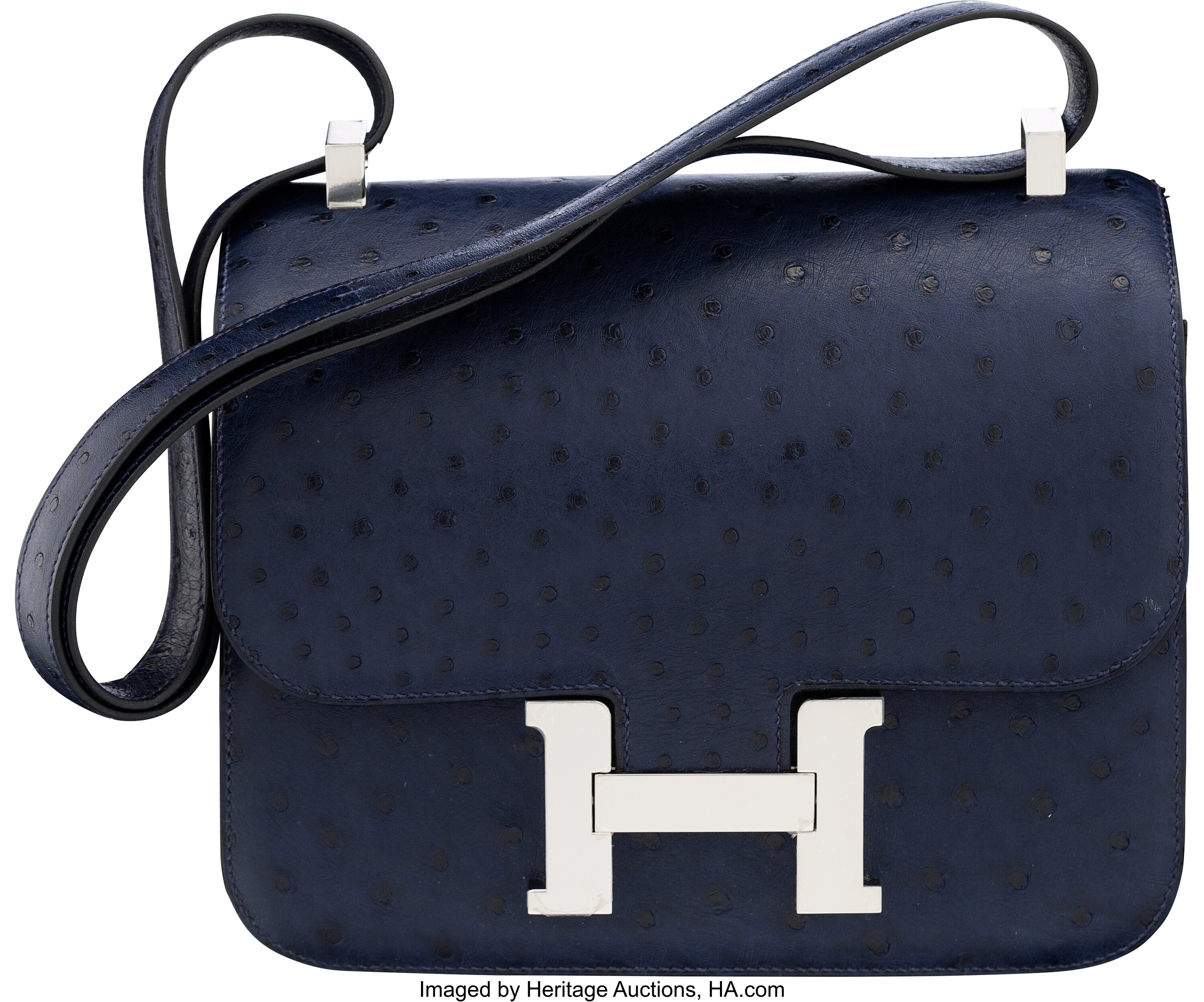 Hermès 23cm Blue Indigo Ostrich Constance Bag with Palladium, Lot #58173