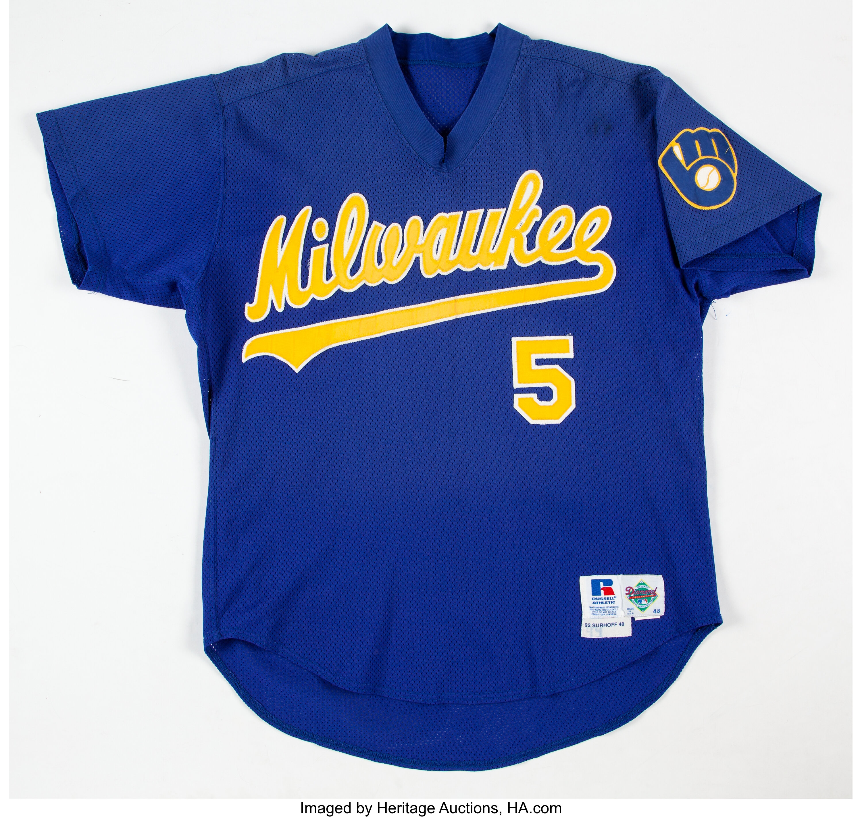 1992 BJ Surhoff Batting Practice Worn Milwaukee Brewers Jersey