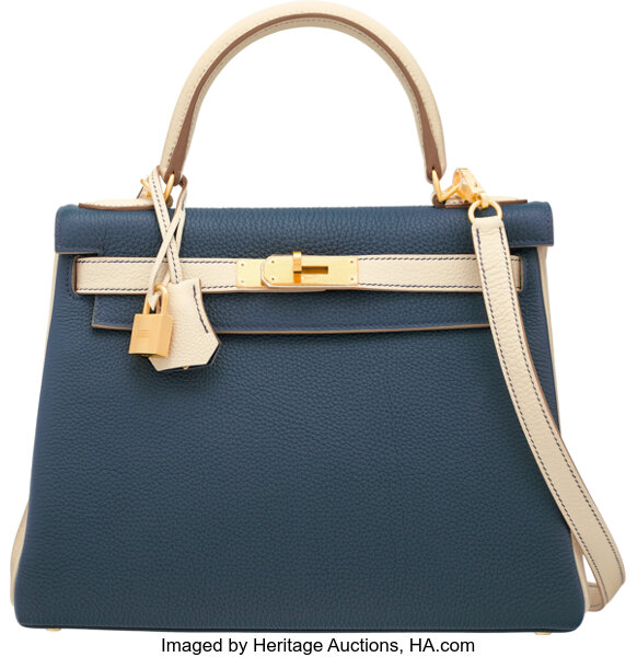 Hermes Blue Nuit Togo Leather Kelly 28cm Retourne Shoulder Bag