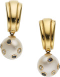 Estate Jewelry:Earrings, Diamond, Sapphire, Cultured Pearl, Gold Earrings, Ann Garrett. ...