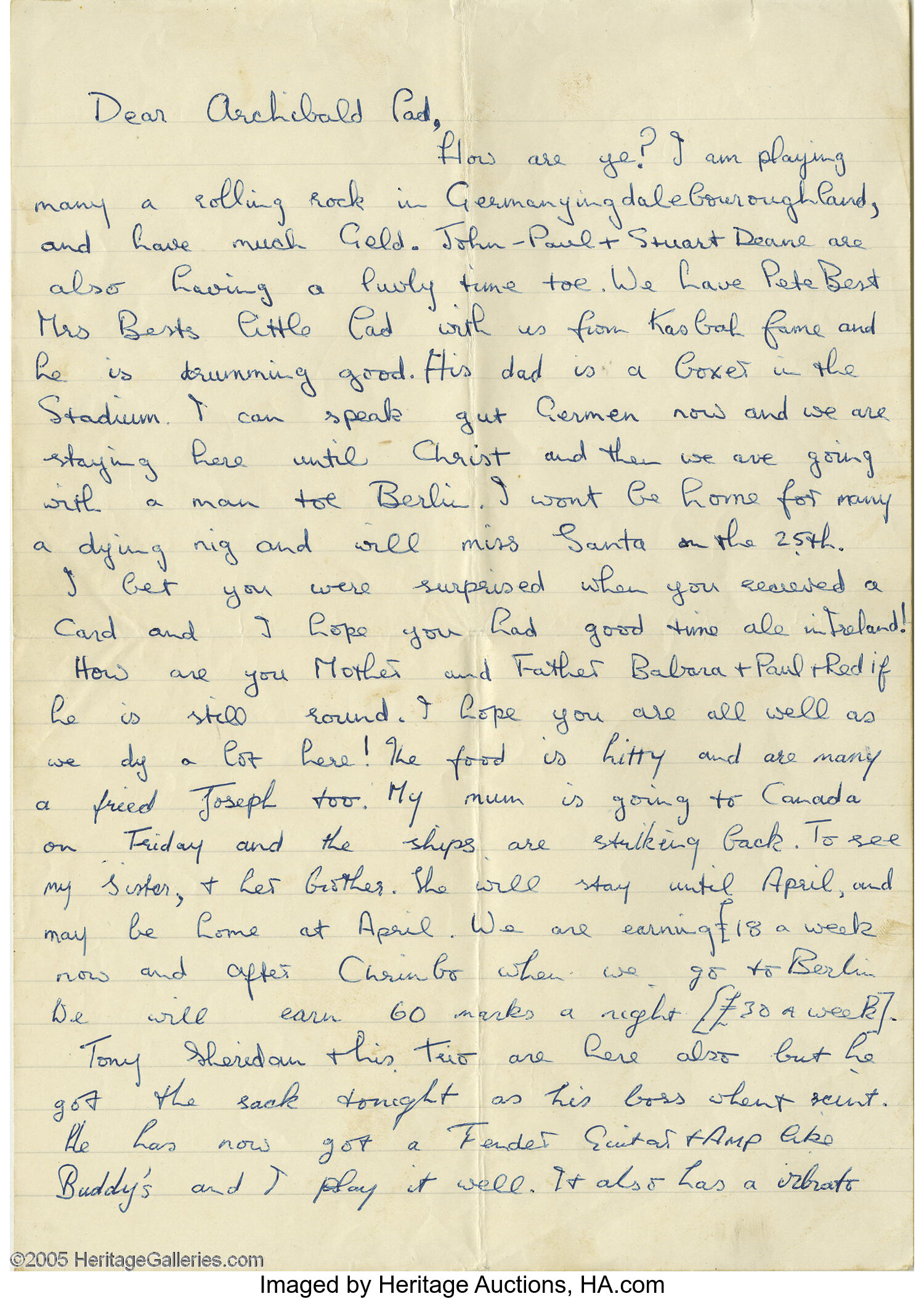 22 George Harrison Letter From Hamburg- Incredible Content This
