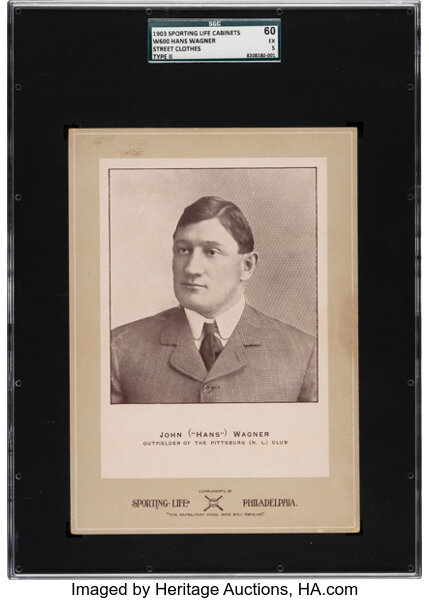 Baseball Cards:Singles (Pre-1930), 1902-11 W600 Sporting Life - Type 2 Honus Wagner (Street
Clothes-John "Hans" Wagner) SGC 60 EX 5! ...