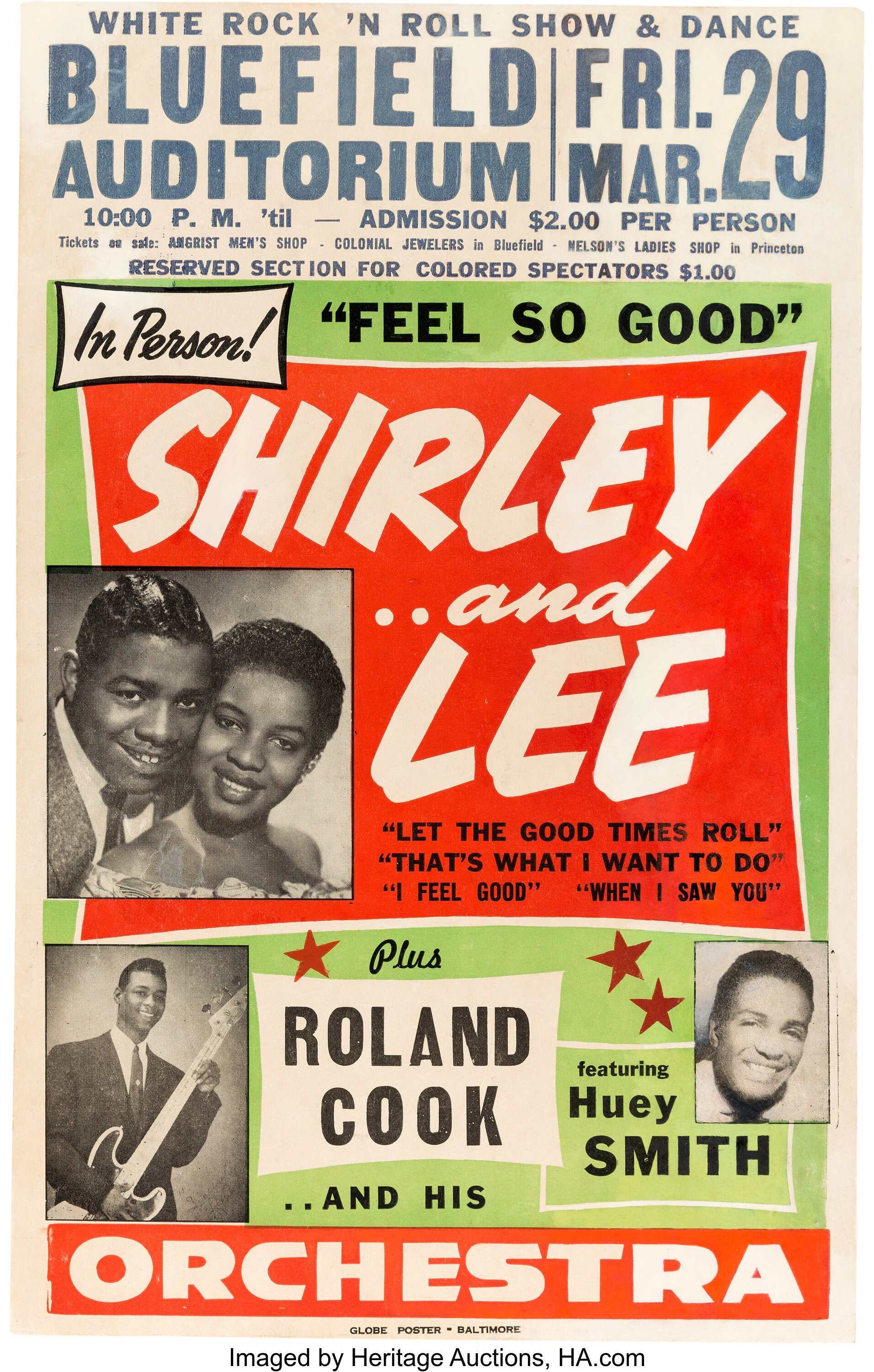 Shirley and Lee Bluefield Auditorium Concert Poster (1958). Very | Lot  #89066 | Heritage Auctions
