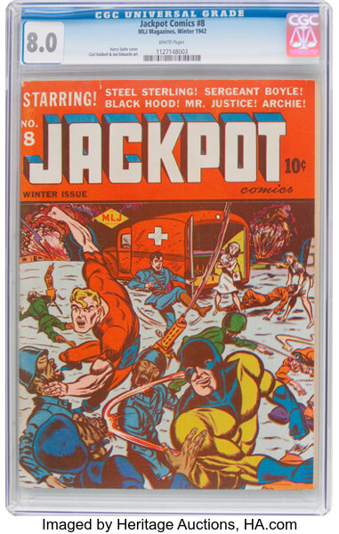 Golden Age (1938-1955):Superhero, Jackpot Comics #8 (MLJ, 1942) CGC VF 8.0 White pages....