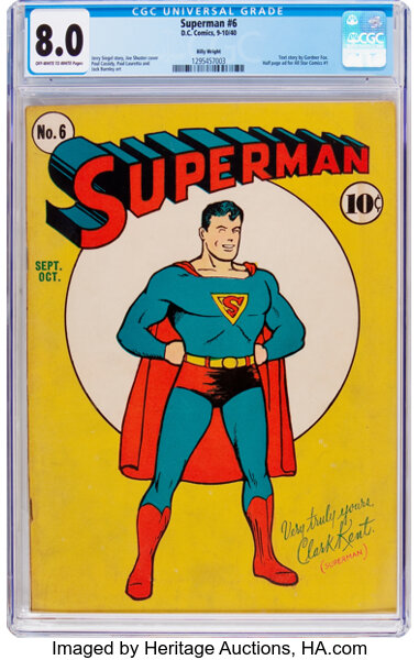 Golden Age (1938-1955):Superhero, Superman #6 Billy Wright Pedigree (DC, 1940) CGC VF 8.0 Off-whiteto white pages....