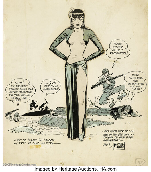 Milton Caniff - Miss Lace Pin-Up Original Art (undated). Hubba hubba! The men of the 63rd Infantry Division are zero-ing in ...