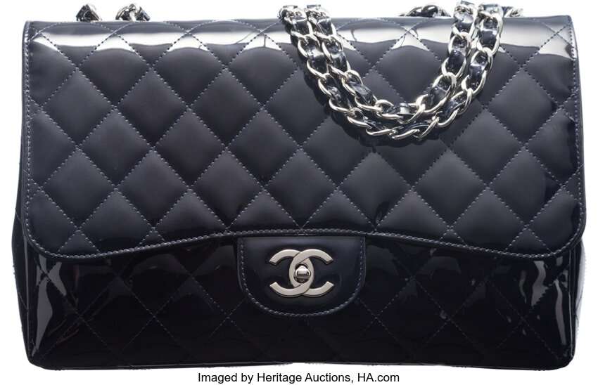 Chanel Limited Edition Dark Blue Quilted Patent Leather Mobile