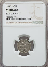 1887 3CN -- Reverse Cleaned-- NGC Details. VF. NGC Census: (2/113). PCGS Population: (2/252). CDN: $400 Whsle. Bid for p...