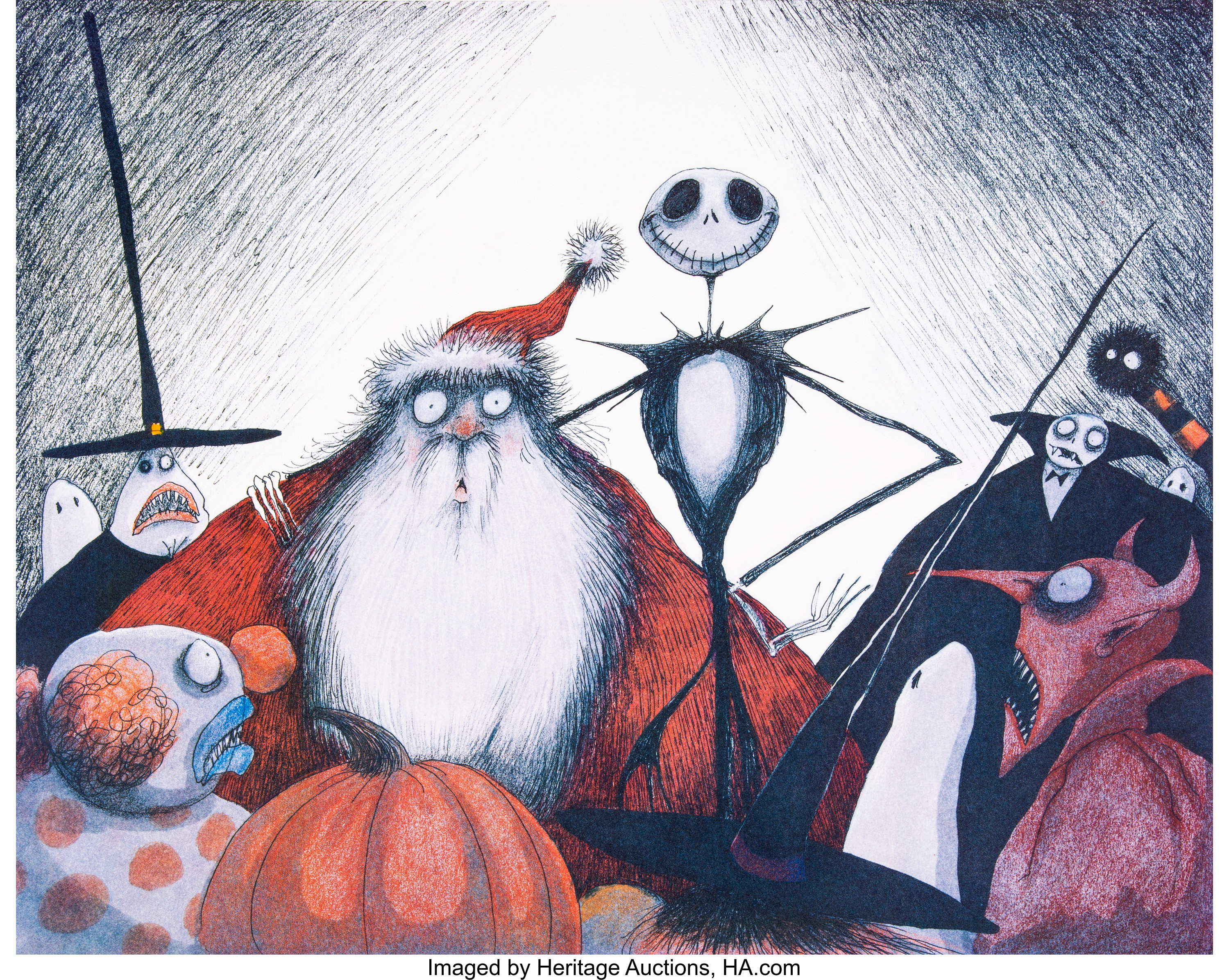 Nightmare Before Christmas Jack Tim Burton drawing card game art print SIGNED 