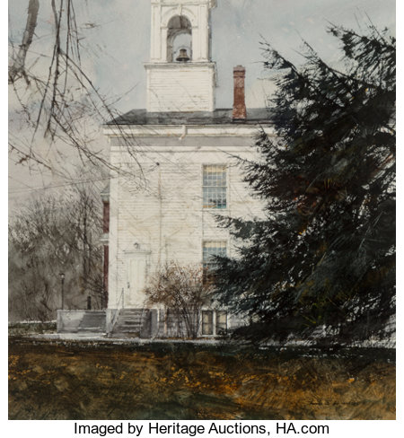 Thomas William Jones (American, b. 1942) Sunday's Bells, 1982 Watercolor on paper 19-3/4 x 18 inches (50.2 x 45.7 cm)...