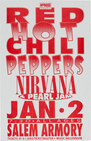 Music MemorabiliaPosters Red Hot Chili PeppersNirvanaPearl Jam Salem Armory Concert Poster1992