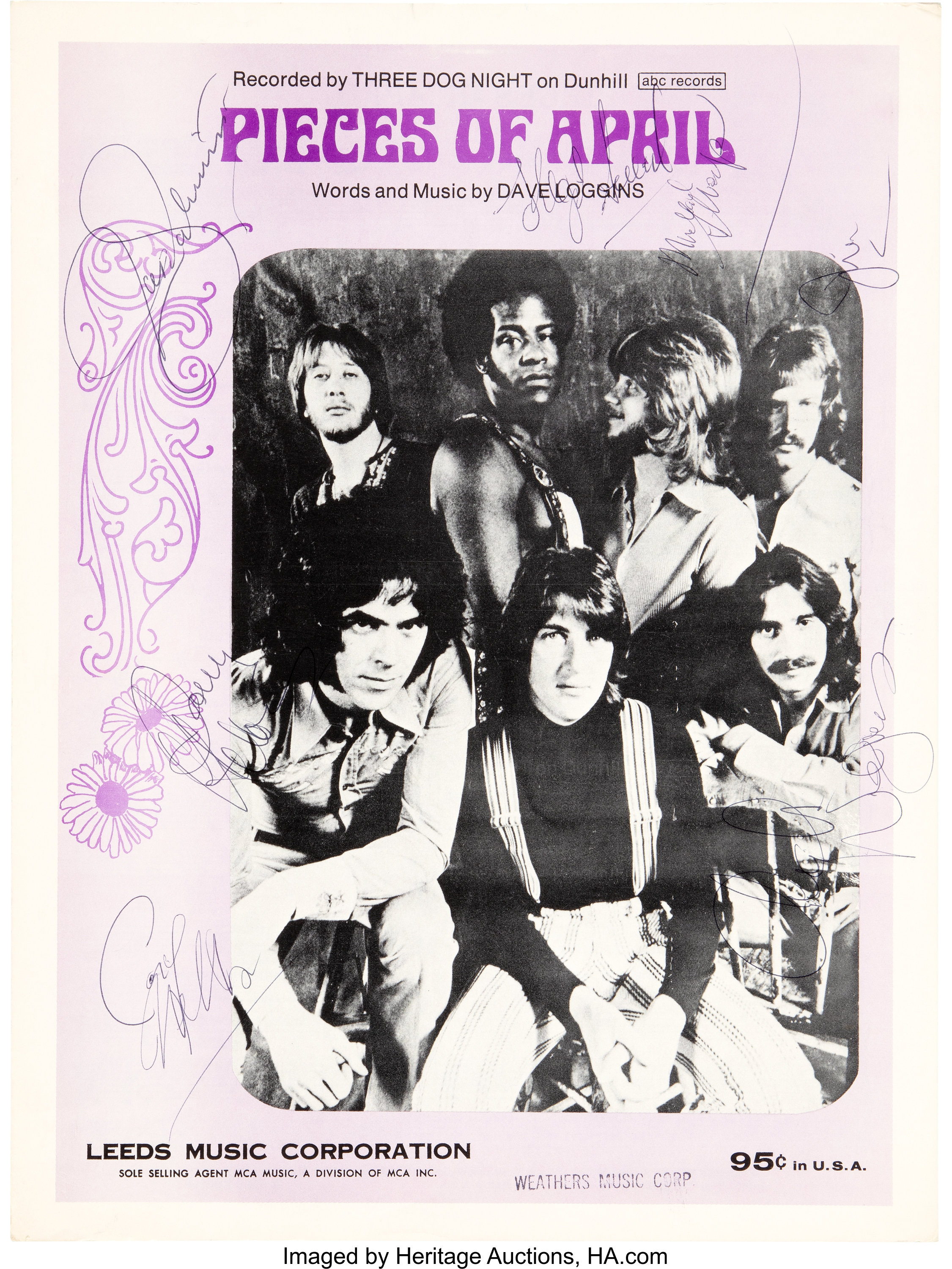 Three Dog Night Signed Pieces of April Sheet Music (1972). , Lot  #89583