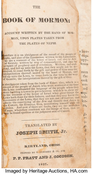 Books:Religion & Theology, [Mormon Church]. [Joseph Smith]. The Book of Mormon. Account
Written by the Hand of Mormon, Upon Plates Taken from...