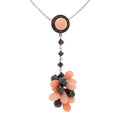 Estate Jewelry:Necklaces, Coral, Black Diamond, White Gold Necklace. ...