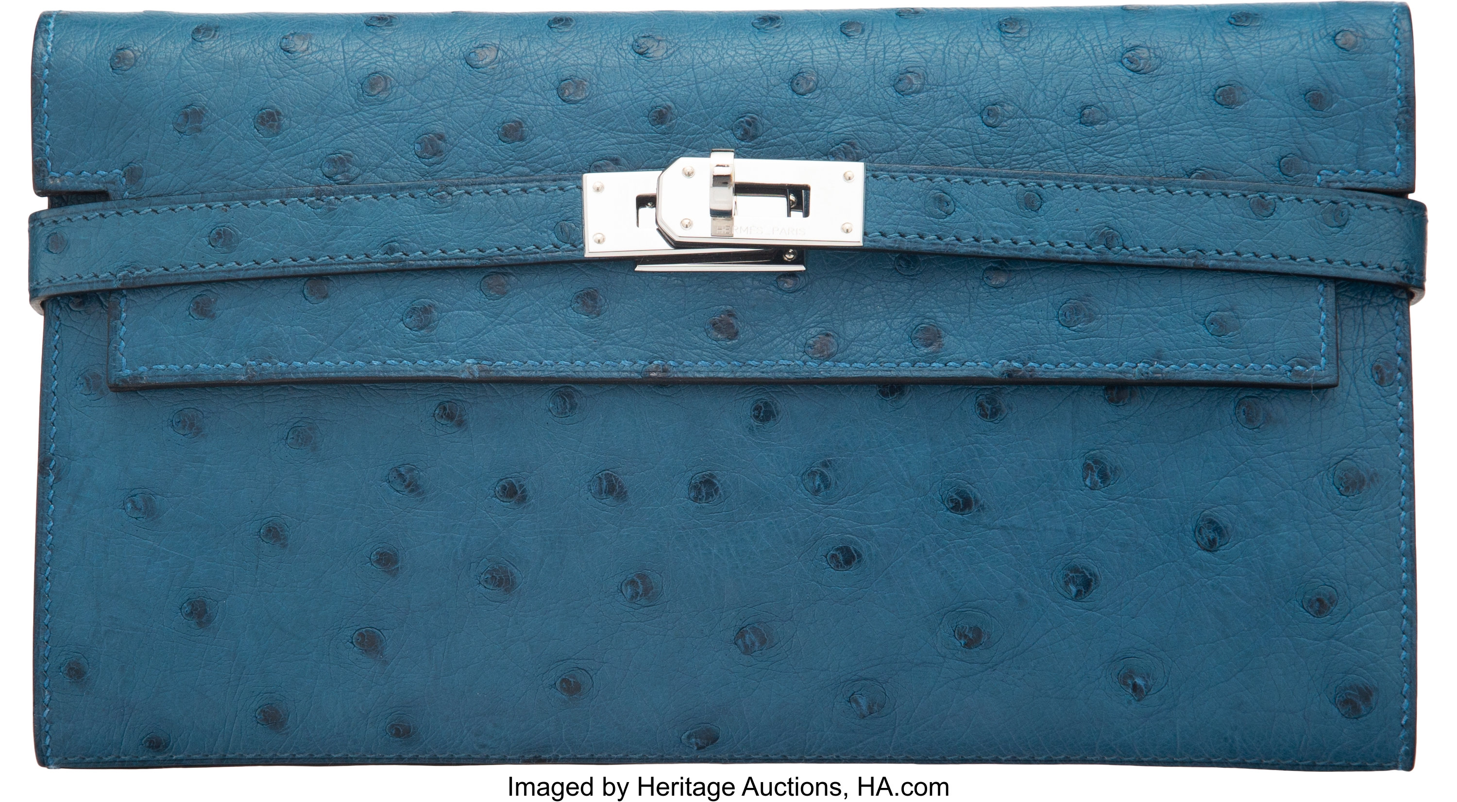 Hermès Ostrich Kelly Long Wallet Gris Agate PHW ○ Labellov ○ Buy