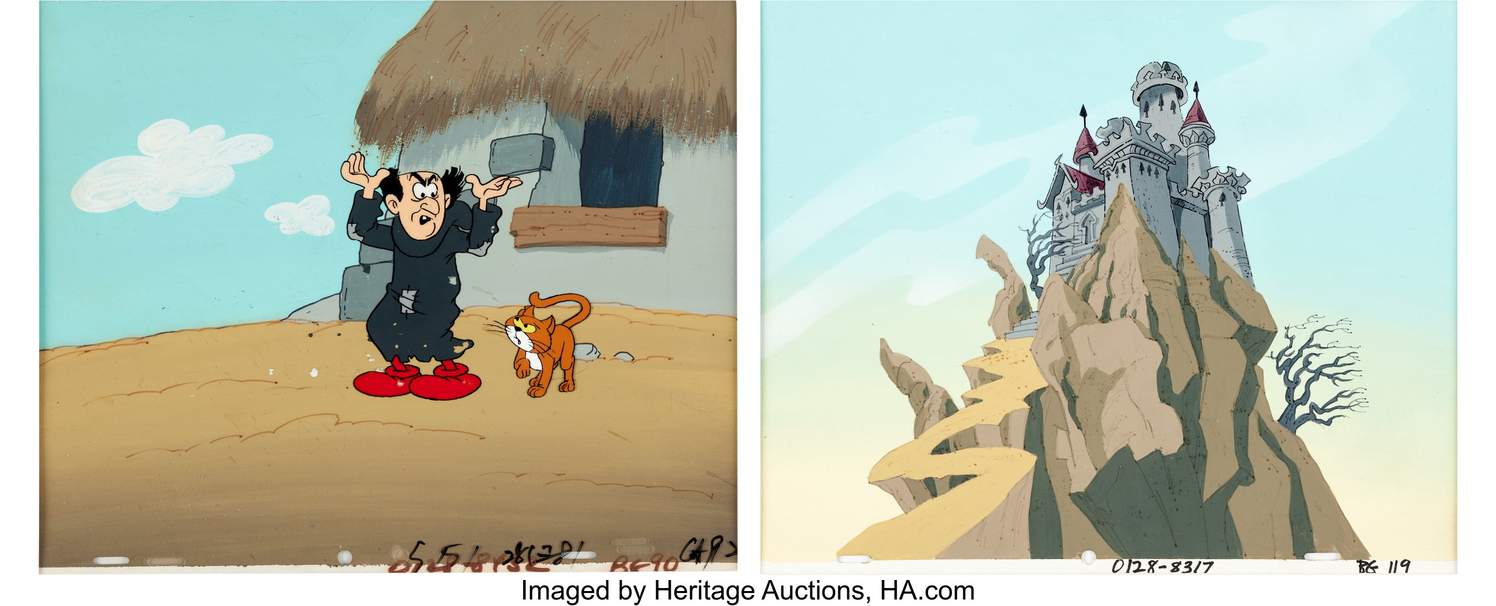 The Smurfs Pair of Master Backgrounds and Gargamel Production Cel | Lot  #99354 | Heritage Auctions