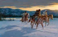 Howard A. Terpning (American, b. 1927) Against the Cold Maker, 1992 Oil on canvas 30 x 46 inches (76.2 x 116.8 cm) Signe...