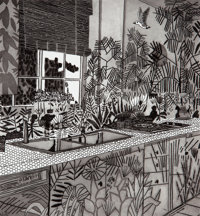Jonas Wood (b. 1977) Jungle Kitchen, 2017 Etching and aquatint on Magnani Pescia paper 9-5/8 x 9