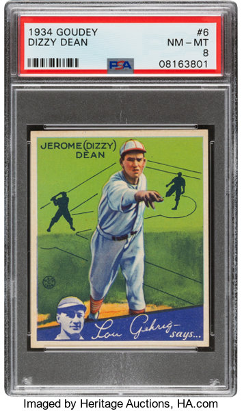 Baseball Cards:Singles (1930-1939), 1934 Goudey Dizzy Dean #6 PSA NM-MT 8. ...