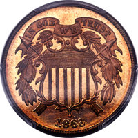 1863 2C Two Cent Piece, Judd-316, Pollock-381, High R.6, PR66+ Red PCGS. CAC....(PCGS# 80473)