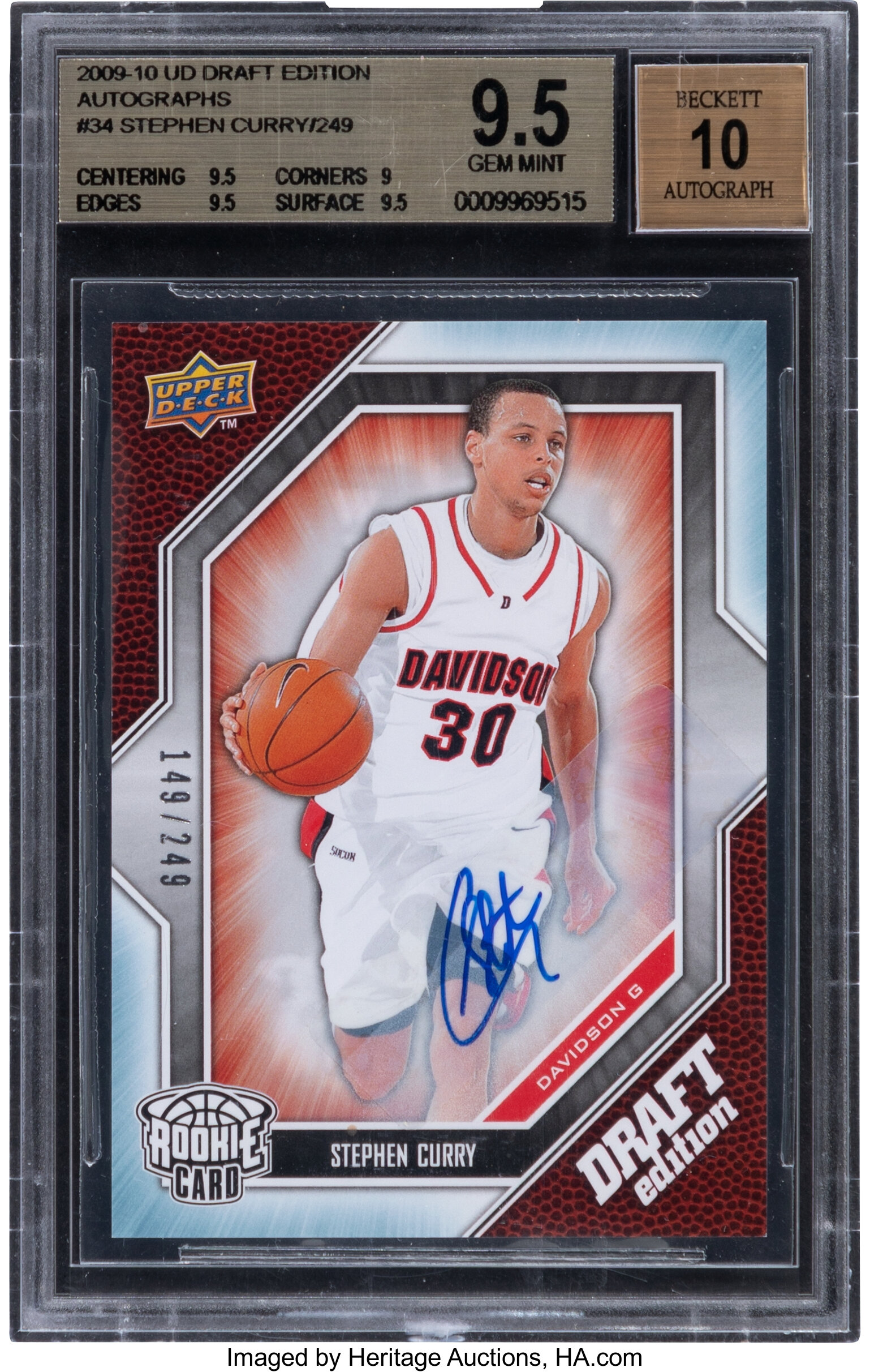 2009 10 Upper Deck Draft Edition Autographs Stephen Curry 34 Bgs Lot 53129 Heritage Auctions
