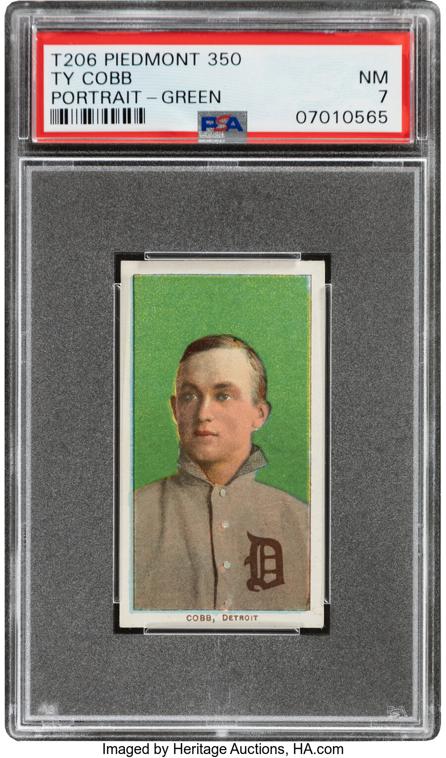 1909-11 T206 Piedmont 350 Ty Cobb (Portrait-Green) PSA NM 7 - Pop One, One Higher With This Brand & Series