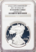 Modern Bullion Coins, 2011-W $1 Silver Eagle, 25th Anniversary Set PR70 Ultra Cameo NGC.
NGC Census: (193). PCGS Population: (742). ...