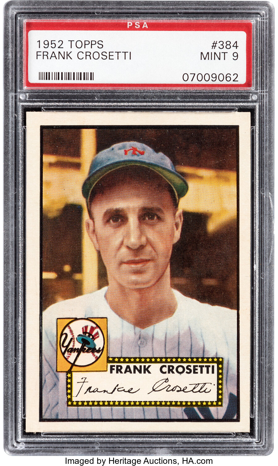 1952 Topps Frank Crosetti #384 PSA Mint 9 - Pop Five, None Higher!