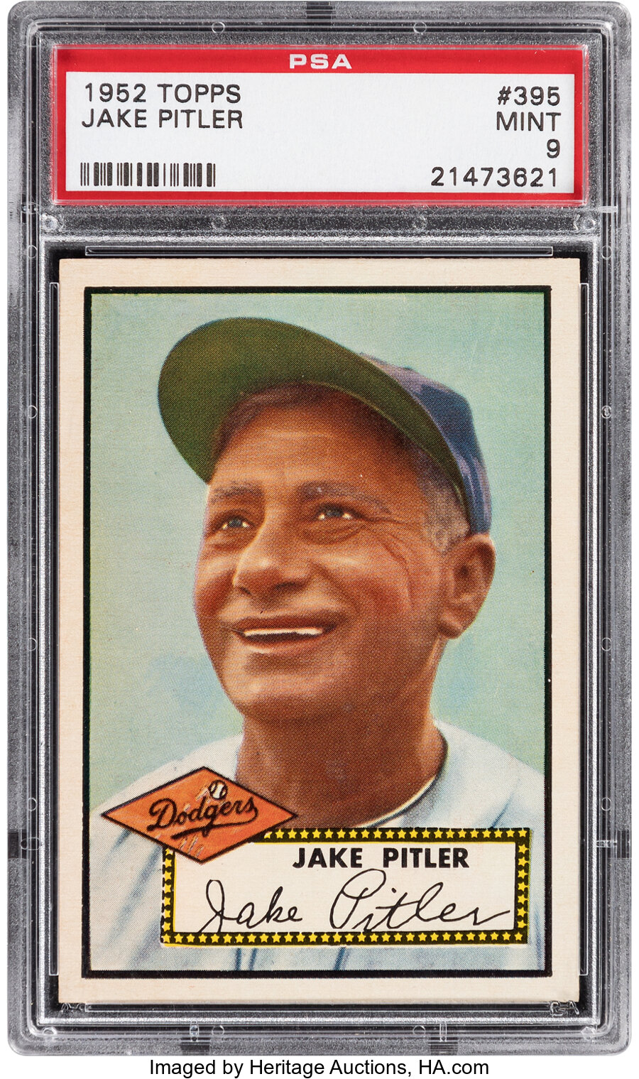 1952 Topps Jake Pitler #395 PSA Mint 9 - Pop Five, Only One Higher