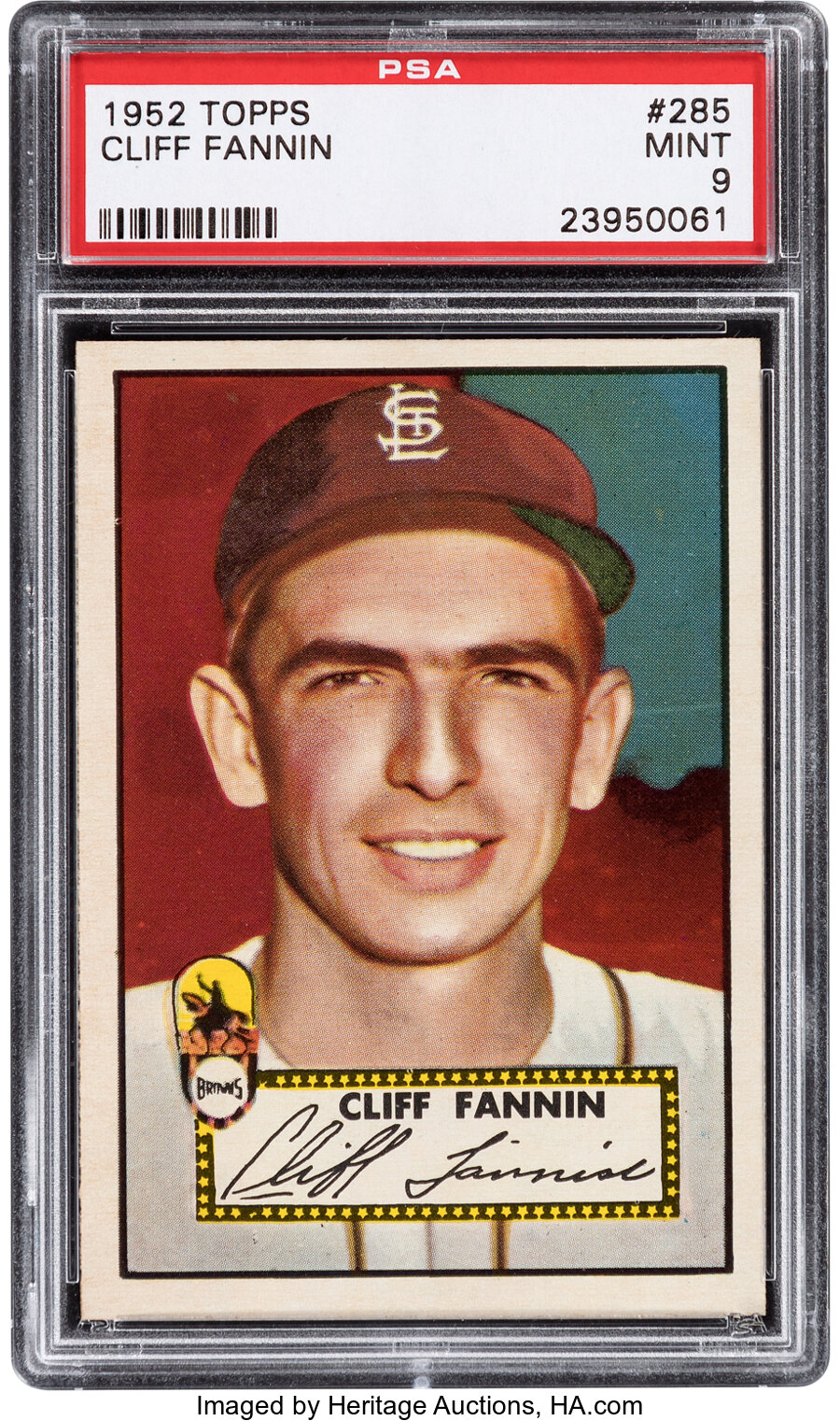 1952 Topps Cliff Fannin #285 PSA Mint 9 - Pop Six, One Higher