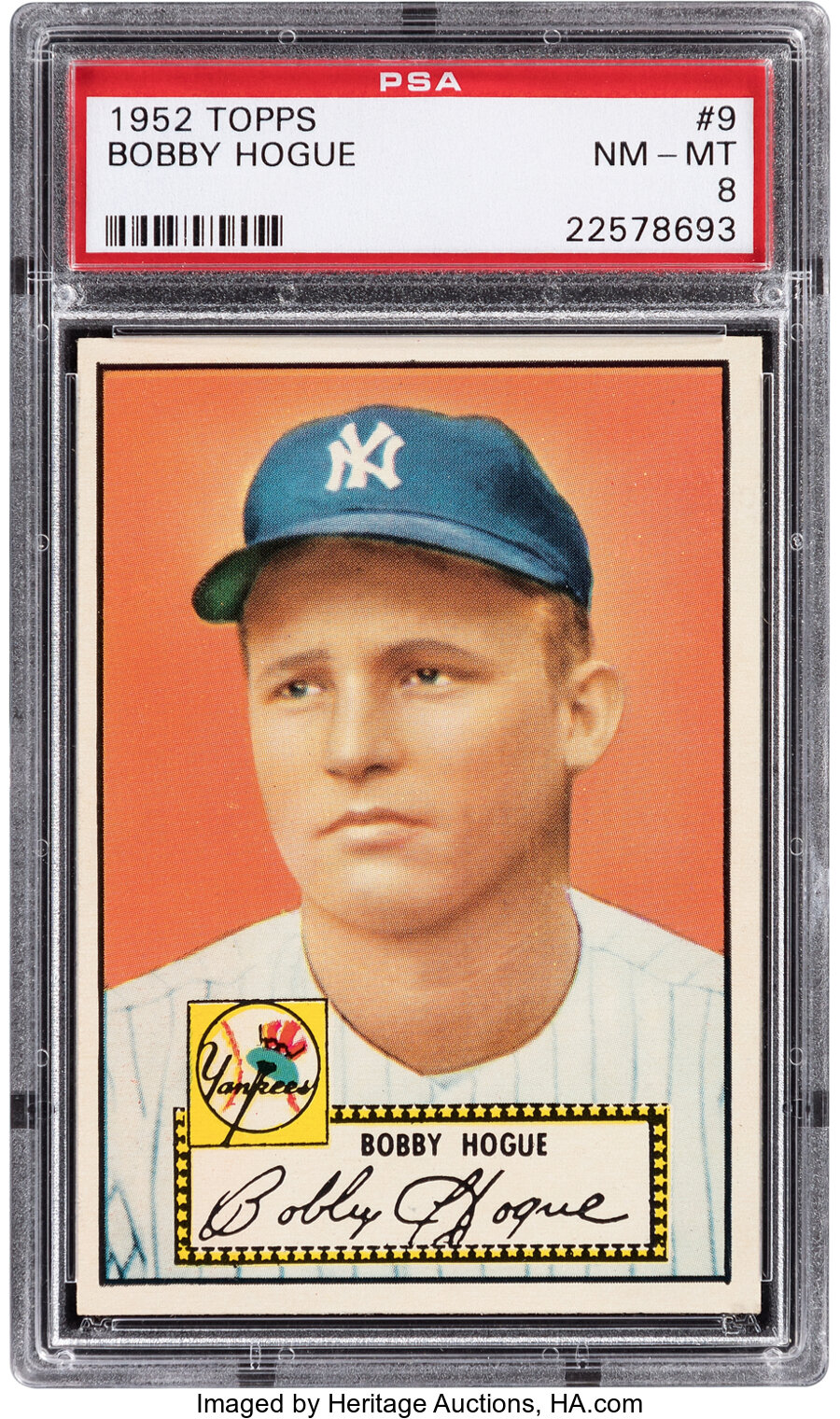 1952 Topps Bobby Hogue #9 PSA NM-MT 8 - Two Higher
