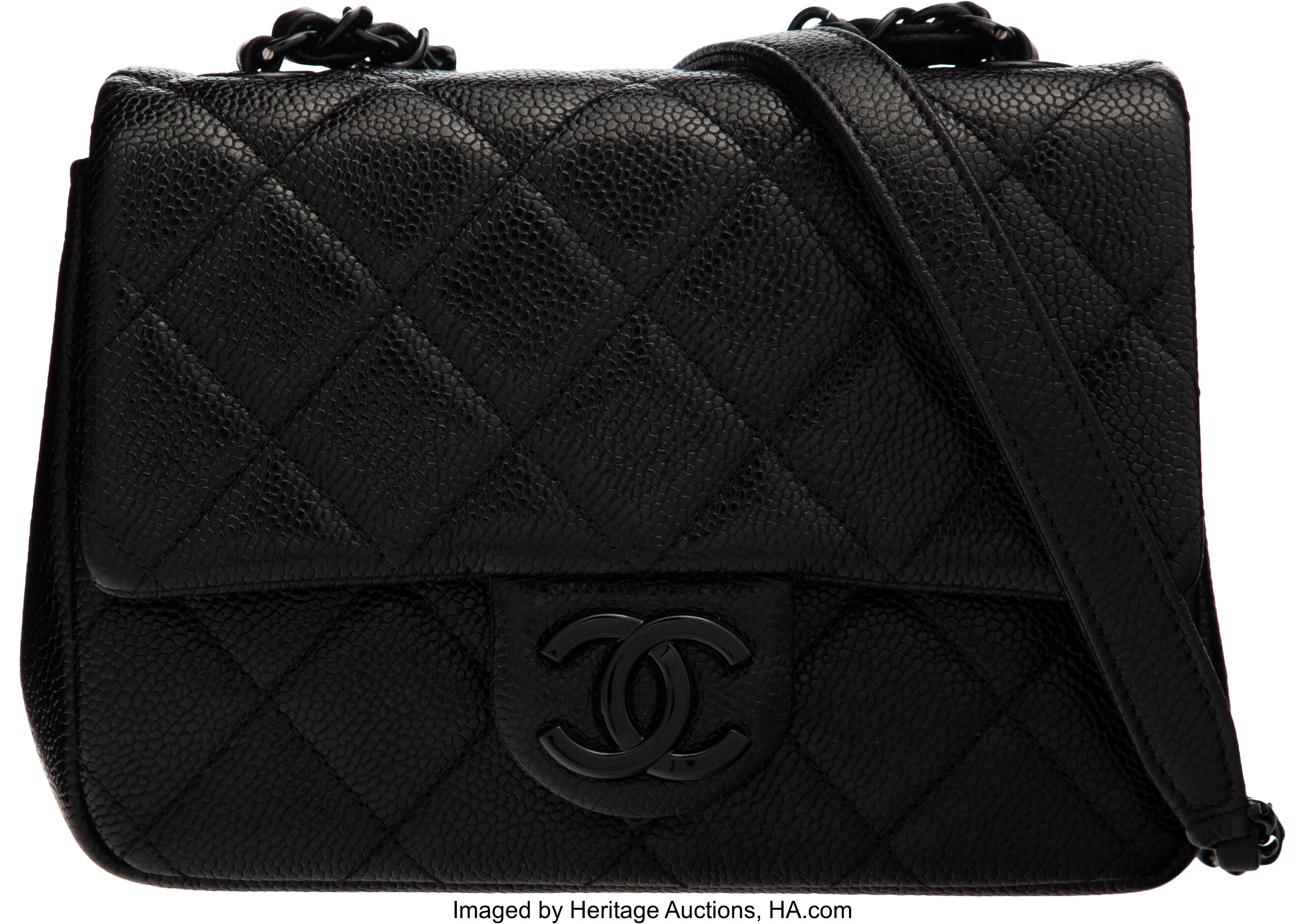 Chanel So Black Quilted Caviar Leather Mini Flap Bag. Condition: 1., Lot  #58003