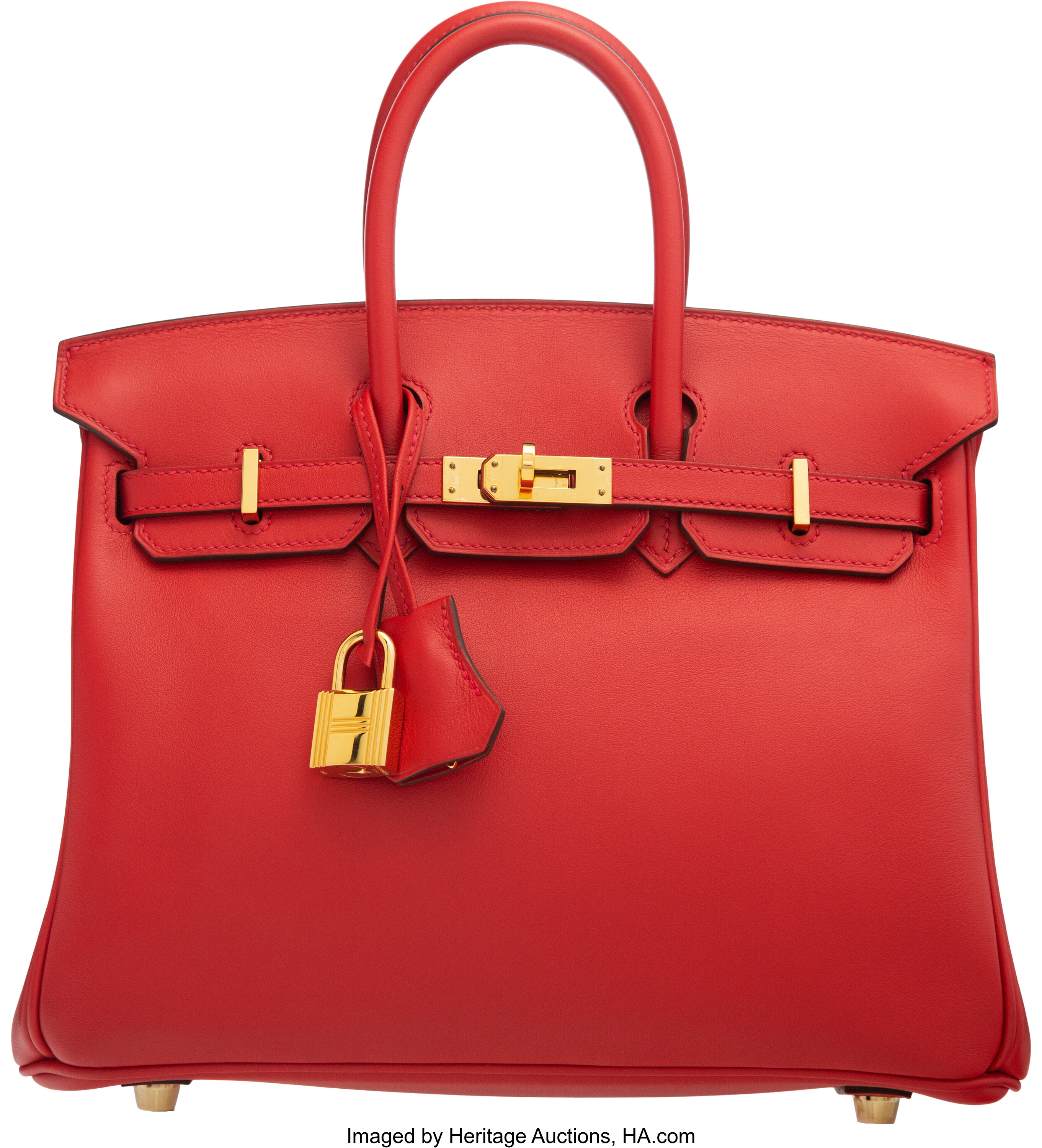 Hermès 25cm Rouge Casaque Swift Leather Birkin Bag with Gold, Lot #58156