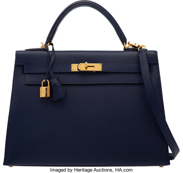 Hermès 32cm Blue Nuit Epsom Leather Sellier Kelly Bag with Gold
