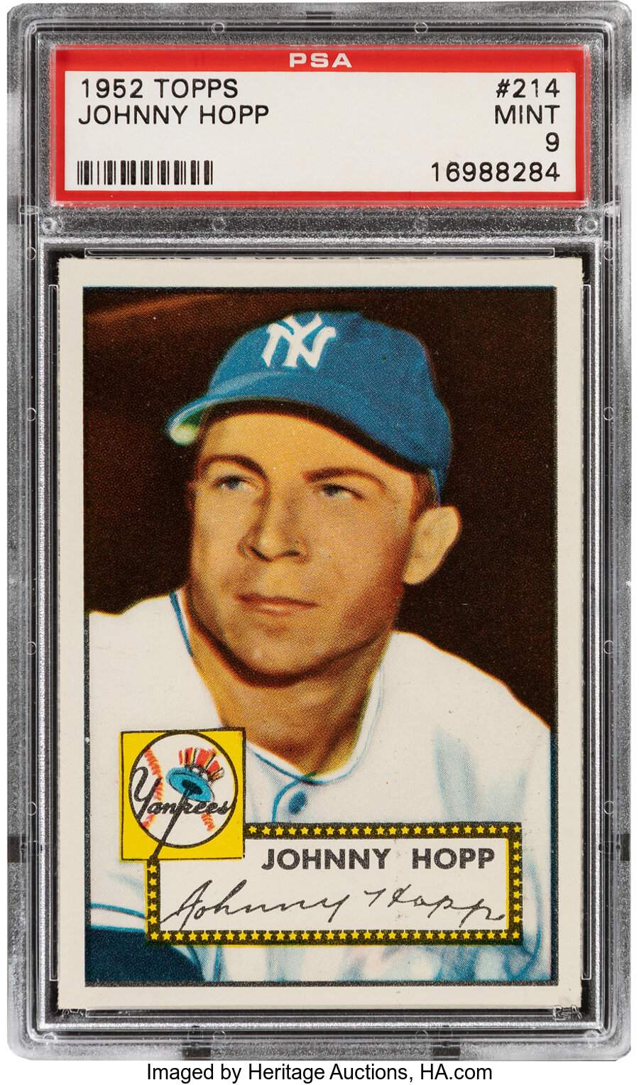 1952 Topps Johnny Hopp #214 PSA Mint 9 - Pop Five, None Higher!