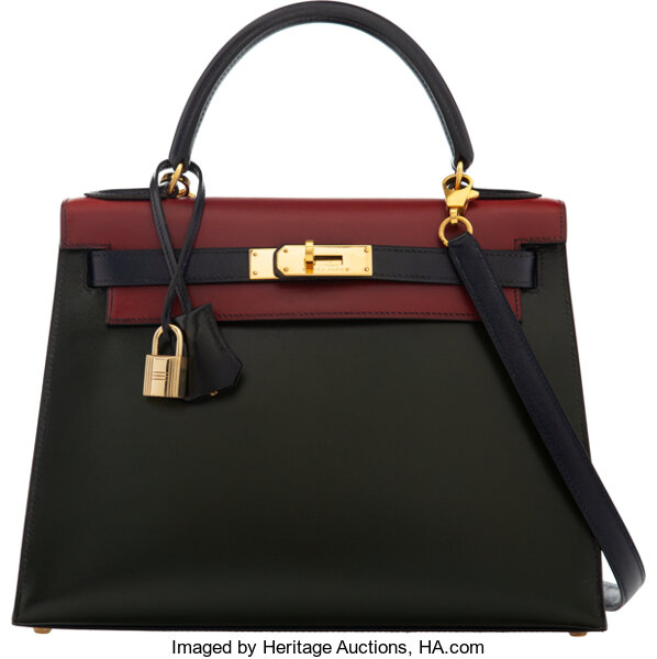 Hermès Vintage Limited Edition 28cm Tri-Color Vert Fonce, Rouge H,, Lot  #58071