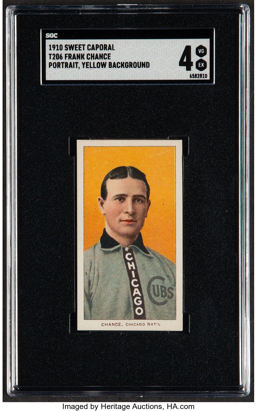 1909-11 T206 Sweet Caporal Frank Chance (Portrait, Yellow Background) SGC VG/EX 4