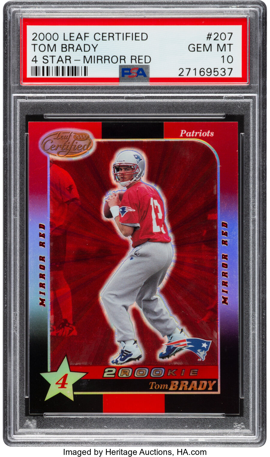 2000 Leaf Certified Tom Brady Mirror Red #207 PSA Gem Mint 10 - Pop Five