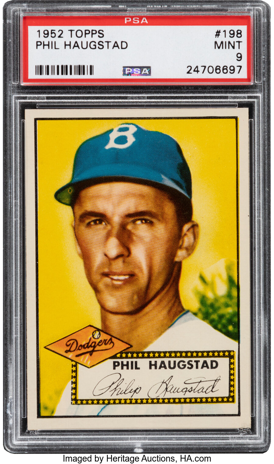 1952 Topps Phil Haugstad #198 PSA Mint 9 - Pop Four, None Higher