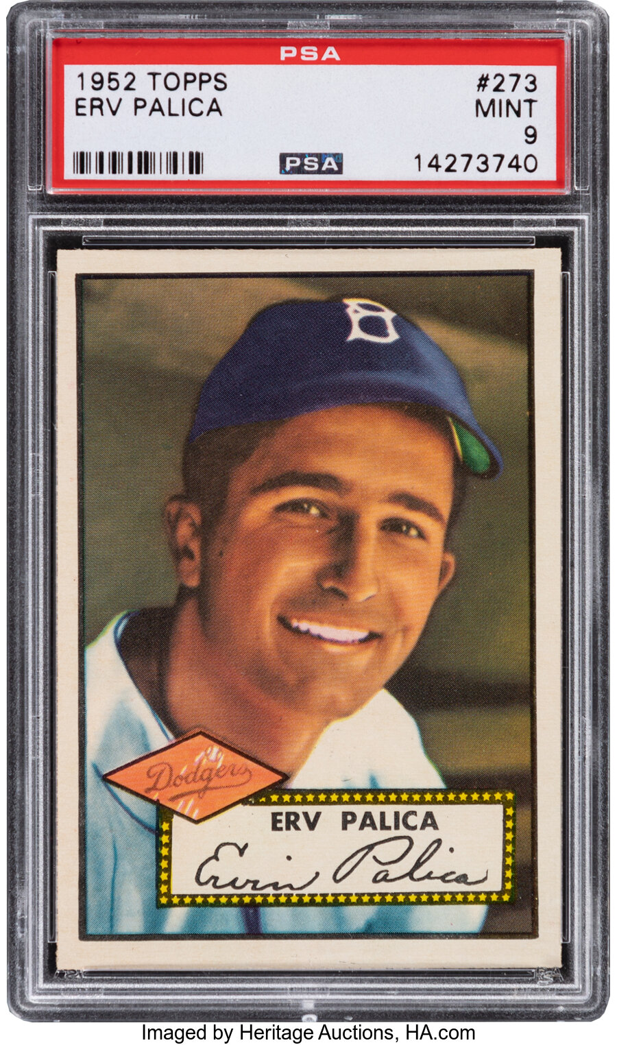 1952 Topps Erv Palica #273 PSA Mint 9 - Pop Two, Two Higher