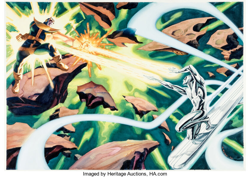 Original Comic Art:Illustrations, Steve Rude Marvel Masterpieces 2007 Thanos vs. Silver Surfer Illustration Original Art (Upper Deck, 2007)....