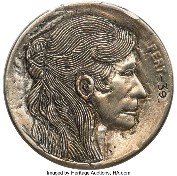 Hobo Nickels, Bert's Lady, One of the Artist's Finest Efforts, Superior Quality Carved c.1939....