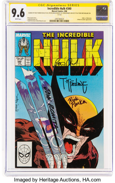 Modern Age (1980-Present):Superhero, The Incredible Hulk #340 Signature Series: John Romita, Todd McFarlane and Others (Marvel, 1988) CGC NM+ 9.6 White pages....