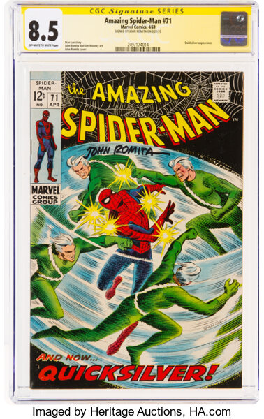 Silver Age (1956-1969):Superhero, The Amazing Spider-Man #71 Signature Series: John Romita (Marvel, 1969) CGC VF+ 8.5 Off-white to white pages....