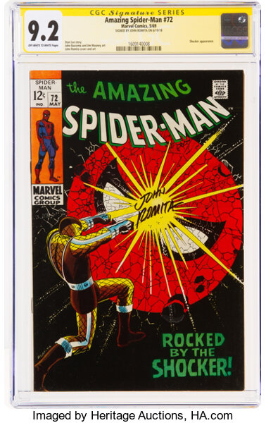 Silver Age (1956-1969):Superhero, The Amazing Spider-Man #72 Signature Series: John Romita (Marvel, 1969) CGC NM- 9.2 Off-white to white pages....