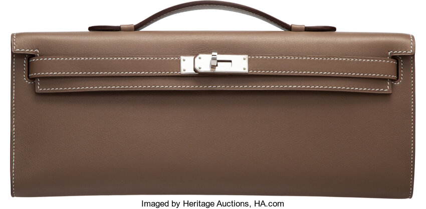 Hermès Etoupe Swift Leather Kelly Cut Clutch with Palladium, Lot #15089
