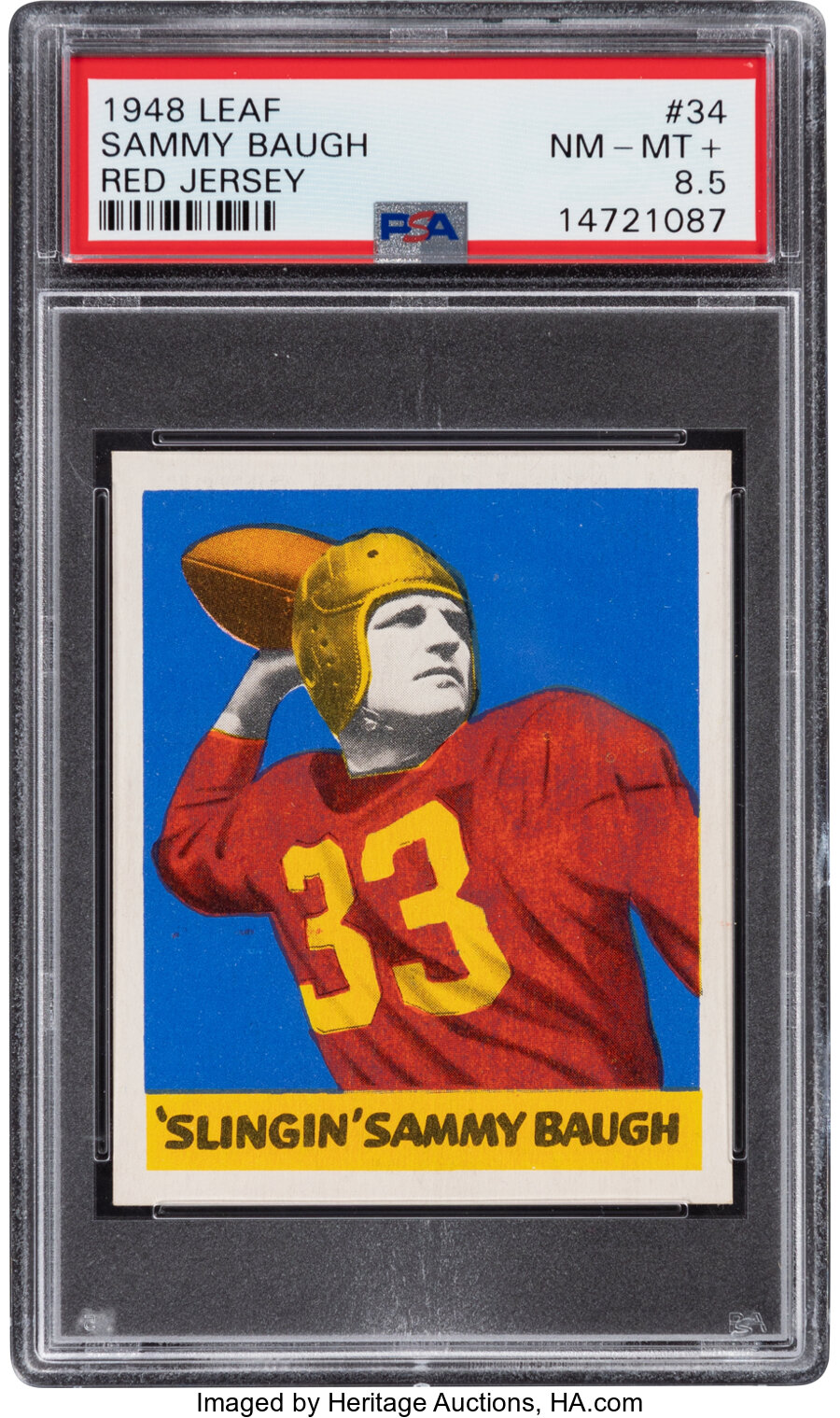 1948 Leaf Sammy Baugh (Red Jersey) #34 PSA NM-MT+ 8.5 - Pop One, None Higher for Red Jersey Variant!