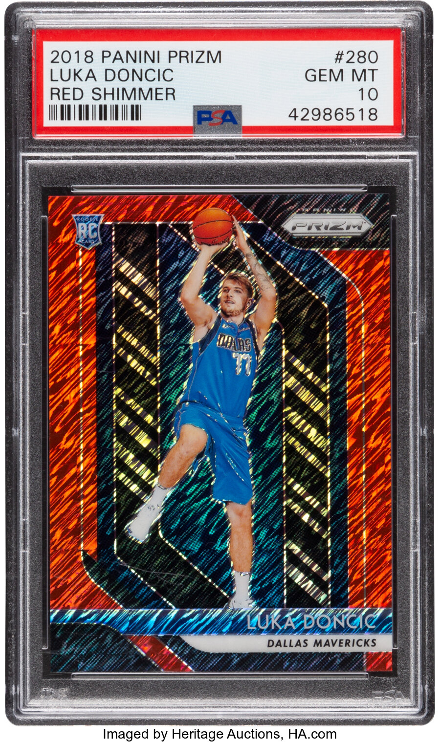 2018 Panini Prizm Luka Doncic (Red Shimmer) #280 PSA Gem Mint 10 - #'d 1/7